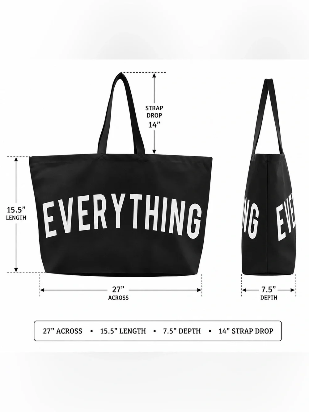 EVERYTHING Extra Large Tote Bag, Black with White Lettering